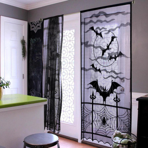 Cortinas De Ventana De Halloween De Encaje Negro Cortinas De