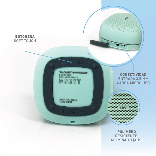 Parlante Inalámbrico Duett Bluetooth Portátil Tws Color Verde aqua