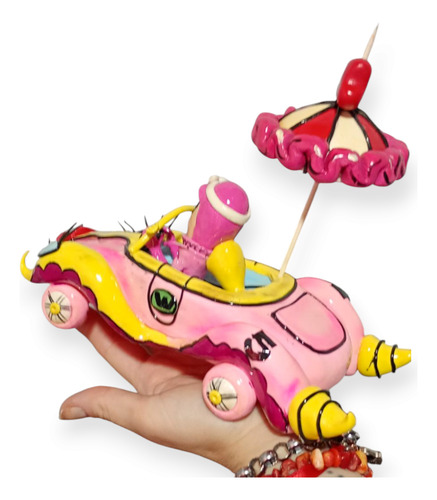 Adorno Para Torta Coleccionable Compact Pussycat Autos Locos Rosa Chicle Autos Locos