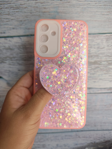 Funda De Brillo Y Pop De Corazón Para Samsung A34 Rosa-rosa
