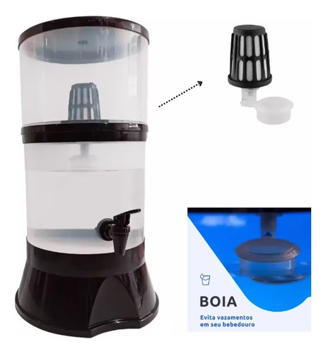 Filtro De Água Com Vela Bebedouro De Mesa Micromax Preto