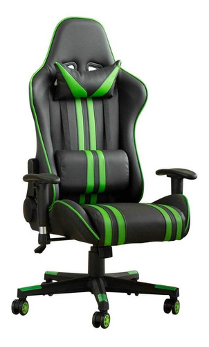 Imagen 1 de 2 de Silla de escritorio Tisera F01 gamer ergonómica  negra y verde con tapizado de cuero sintético