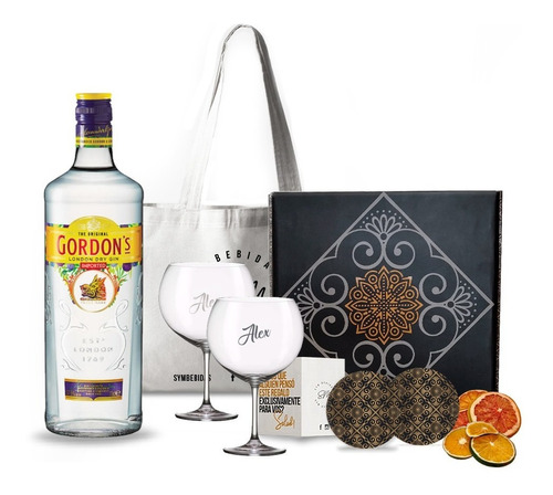 Kit Regalo Gin Gordons Box + 2 Copas Transparentes Grabadas