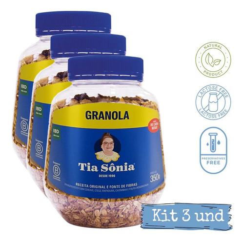Kit 3 Granola Tradicional Castanha Coco Pote 350g Cada