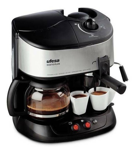 Cafetera Ufesa Dueto plus CK7351 automática negra y plateada de filtro y expreso 220V - 240V