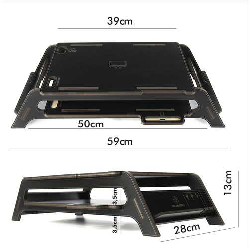 Imagen 10 de 10 de Base Eleva Monitor Pc-notebook Con Porta Celular Y Estante