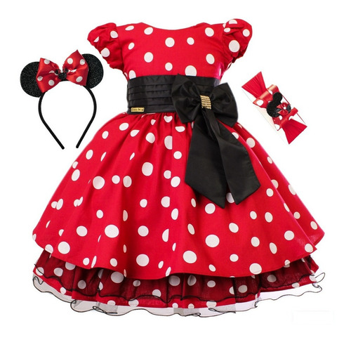 Vestido Infantil Minnie Vermelha Cute Baby E Tiaras Luxo