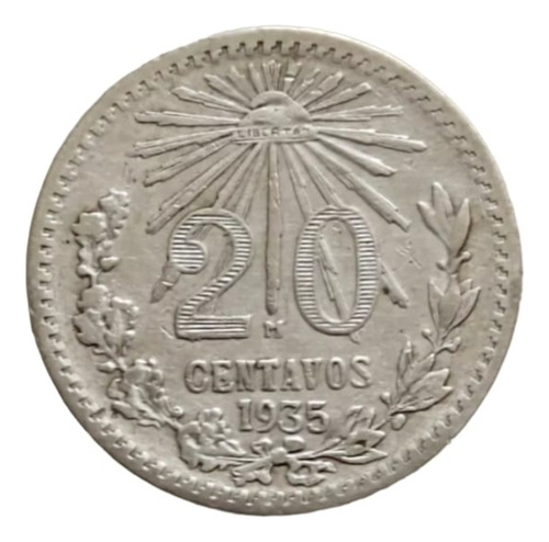 Moneda De 20 Centavos 0.720 Año 1935 S/c Nueva. Resplandor