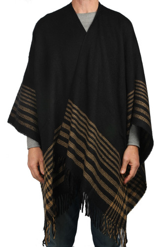 Imagen 2 de 4 de Ruana Poncho Mantón Hombre Escocés Cuadros Kilt