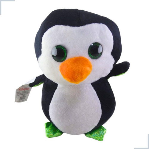 Pinguim De Pelucia 17cm Plush Olho Brilhante Cor Preto