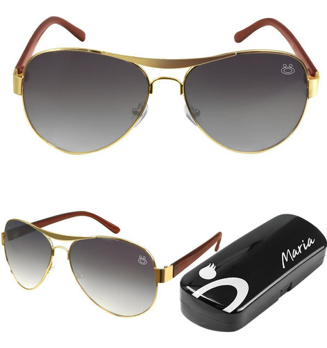Oculos Sol Feminino Aço Inox Aviador Banhado Ouro + Case