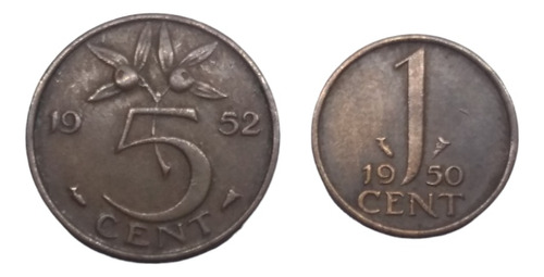  Monedas Antiguas De Holanda 5 Y 1 Centavo Florin 2 Piezas 