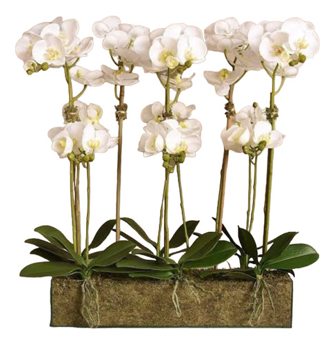 Arreglo De Orquídeas Blancas Tacto Natural Y Base De Cristal