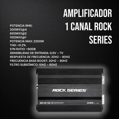Amplificador 1 Ch+ 2 Subwoofer 8 PuLG Rock Series