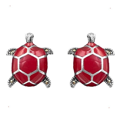 Aretes Tortuga Marquesita Coral Plata 925 Con Envio