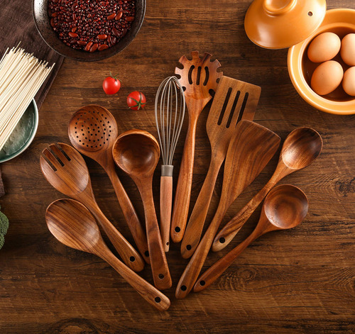 Juego De Utensilios De Cocina De Madera Con Soporte