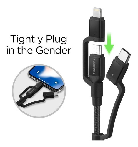 Imagen 8 de 9 de Cable Spigen Multipuerto 3 En 1 Carga Rapida 3.0