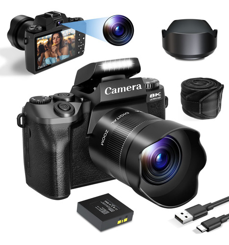 Cámara Digital 8k Para Pantalla Táctil Wifi De Doble Lente D