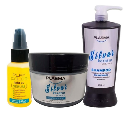 Shampoo Plasma Silver Keratin 950ml + Mascara + Serum Pc