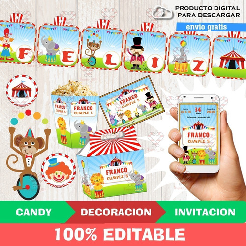 Kit Imprimible El Circo Payasos Animalitos 100% Editable