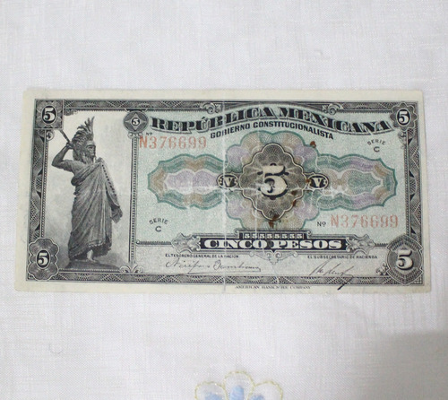Billete 5 Pesos Gobierno Constitucionalista México 1915