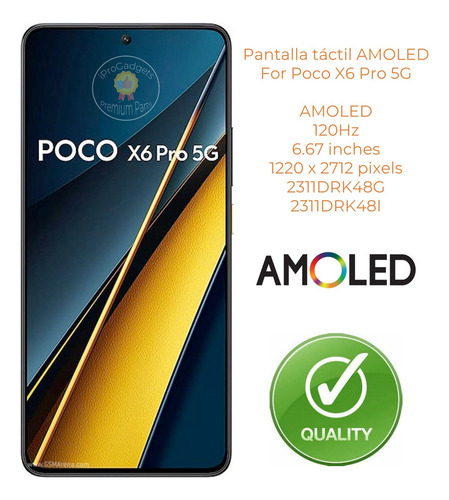 Sj Qw Pantalla Táctil Amoled Para Poco X6 Pro 5g 2311drk48g