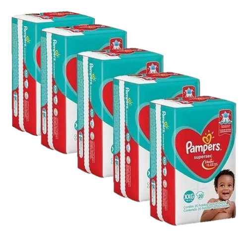 Kit 5 Pacotes Fraldas Pampers Descartável Infantil Atacado Tamanho Extra extra grande (XXG)
