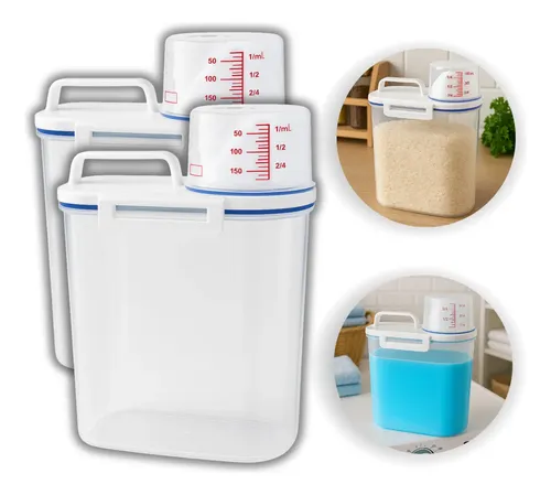 2 Potes Hérmeticos Porta Sabão Pó Liquido Amaciante Dosador Transparente - Kit Com 2 Unidades