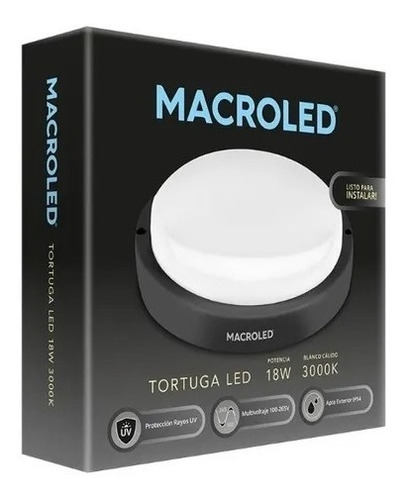 Tortuga Led Negra 18w Luz Cálida -macroled