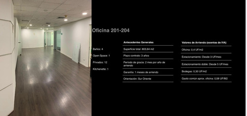 Excelente Oficina En Arriendo 803,64 Mts2, Vitacura.