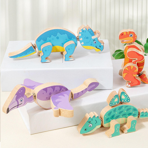 4 Piezas De Constructor De Dinosaurios De Tallo De Madera,