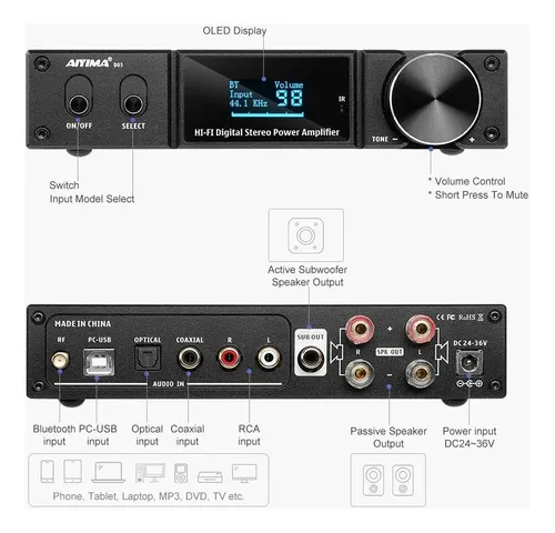 Aiyima D05, Amplificador De Potência Bluetooth 120wx2 | MercadoLivre