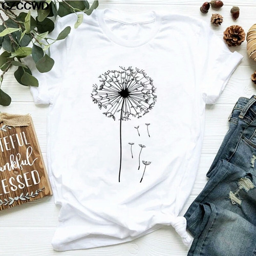 Camiseta Blanca, Algodón, Suave Y Fresca Flor Polvillo Flowe