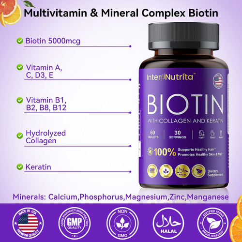 Internutrita Biotina 5000mcg Con Colágeno Y Queratina