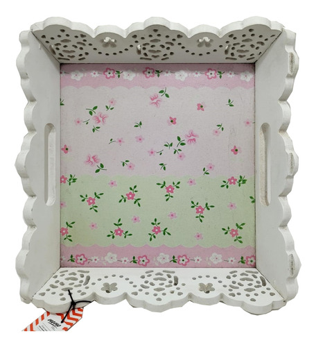 Bandeja Calada Shaby Chic De Madera Blanca Con Flores