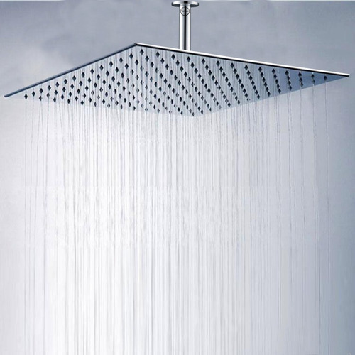 Ducha, Regadera Cuadrada Metálica, 40 Cm Con Tubo De Techo