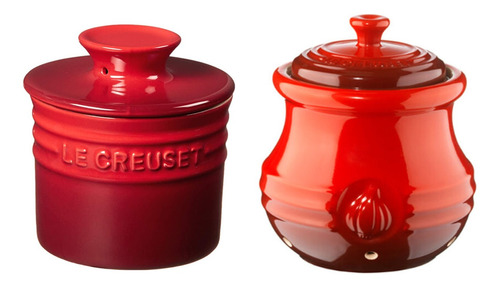 Kit Cozinha Pote De Manteiga Porta Alho Le Creuset Vermelho