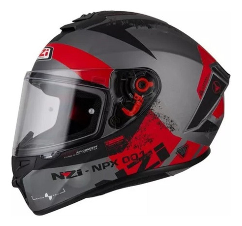 Casco Integral Moto Nzi Trendy Canadian Color Gris Y Rojo 