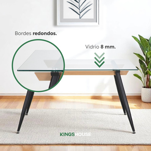 Juego De Comedor 4 Sillas Tapizado Mesa Vidrio Estilo Eames