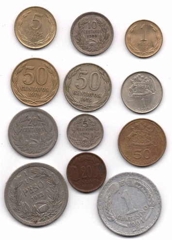 Chile Lote 12 Monedas Diferentes Antiguas