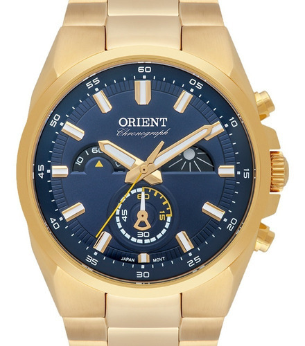 Relógio Masculino Orient Cronógrafo Mgssc032 D1kx Dourado Cor do fundo Azul