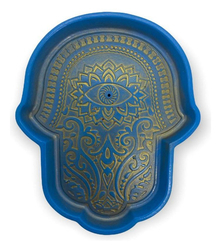 Incensário Vareta Mão Hamsa Sol Azul Claro 15 Cm Em Resina