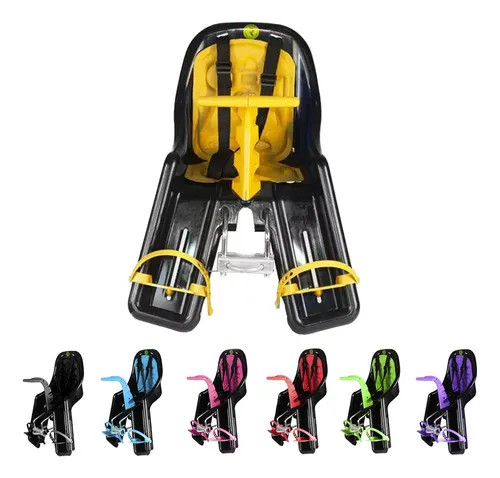 Silla infantil con asiento delantero para bicicleta, color morado/amarillo