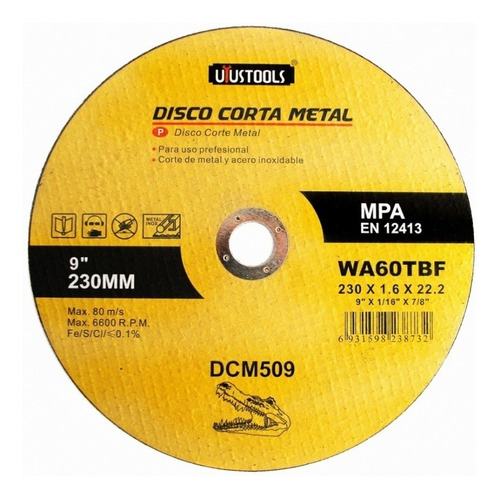 Discode corte Uyustools DCM509 230mm x  1.6mm color amarillo