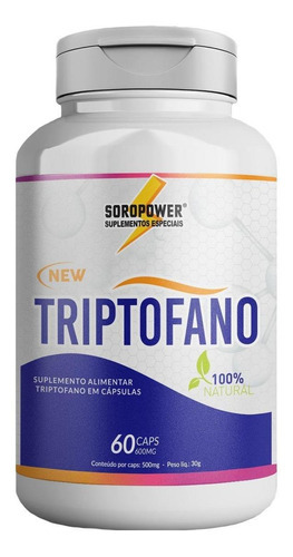 3 Triptofanos Soropower 500 Mg 60 Cápsulas 100% Natural