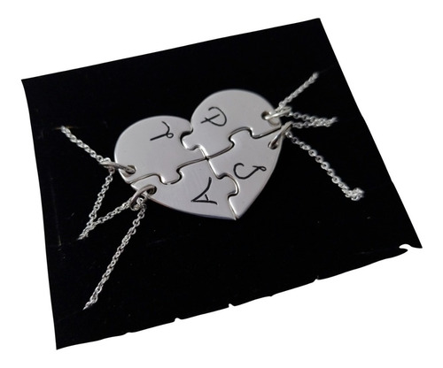 Dijes Rompecabezas 4 Piezas Corazón Personalizado. Plata 925