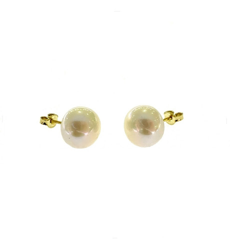 Arete Broquel Perla Natural 9mm Oro 10k Kt / Niña Mujer