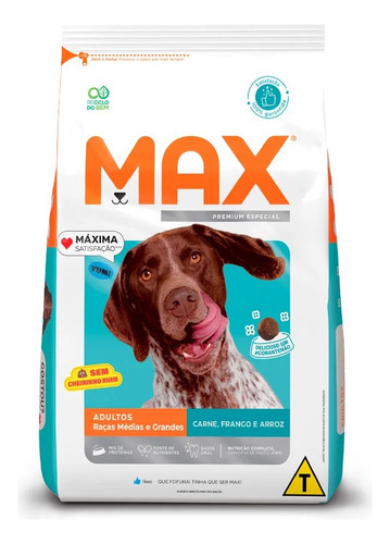 Ração Max P/cães Adultos Porte Md E Gd Sabor Carne/fgo. 15kg