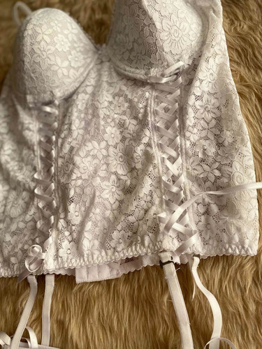 Sexy Corset De Lencería De Encaje Completo, Blanco