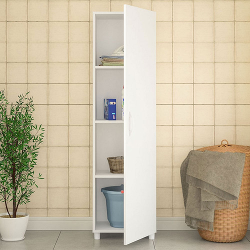 Armario multiusos Floreal con 1 puerta y 3 estantes, color blanco, PNR